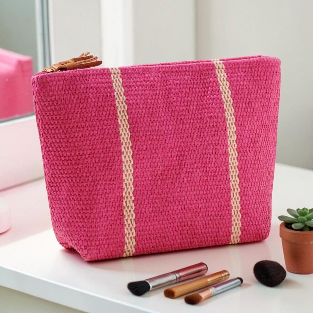 Shiraleah Woven RIVA Zip Closure Makeup Toiletry Pouch Bag  Pink NWT